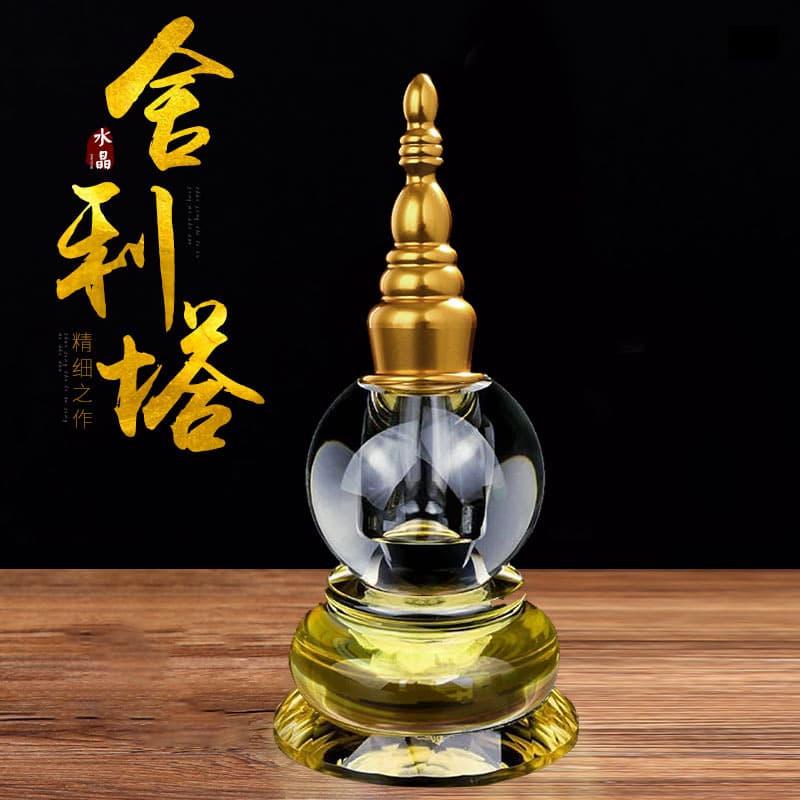 Factory Wholesale Large Crystal Stupa Pagoda, Tibetan-style Treasure Pagoda Ornament 19cm, Tantric Bodhi Pagoda Pure Copper