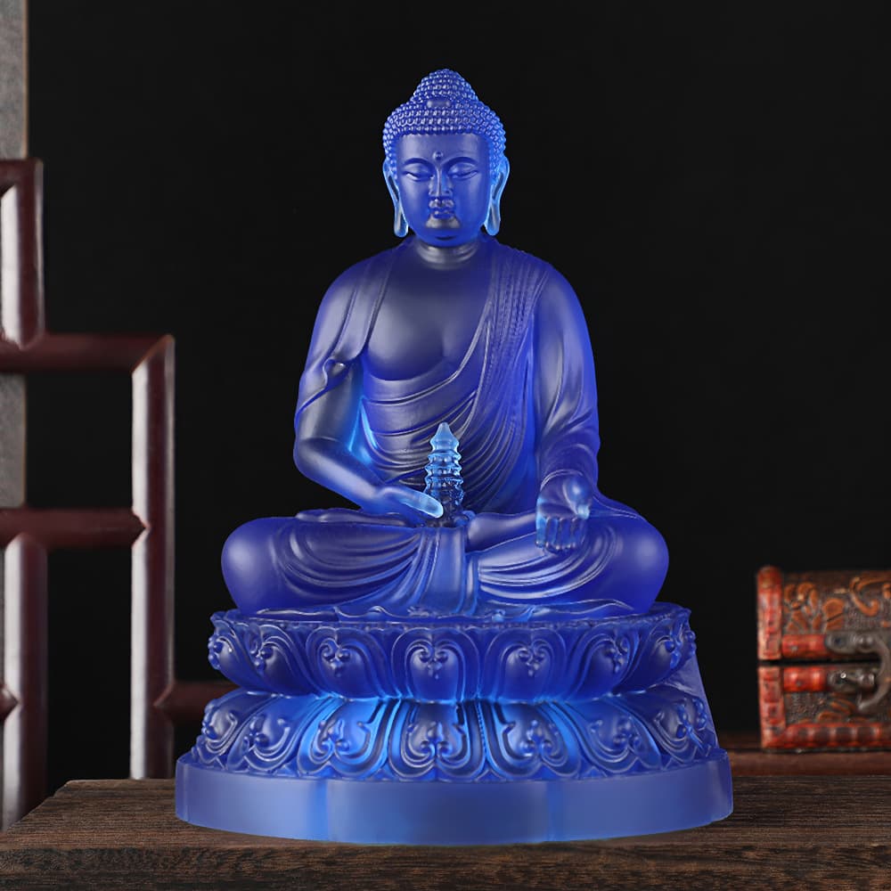 Buddha Resin Ornament Three Buddhas Medicine Buddha Home Living Room Worship Ancestral Hall Blue Glazed Medicine Buddha