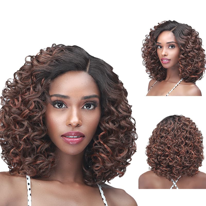 New European and American Small Roll Medium Wig, Short Hair Gradient Color Changing Synthetic Fiber Wig for Women