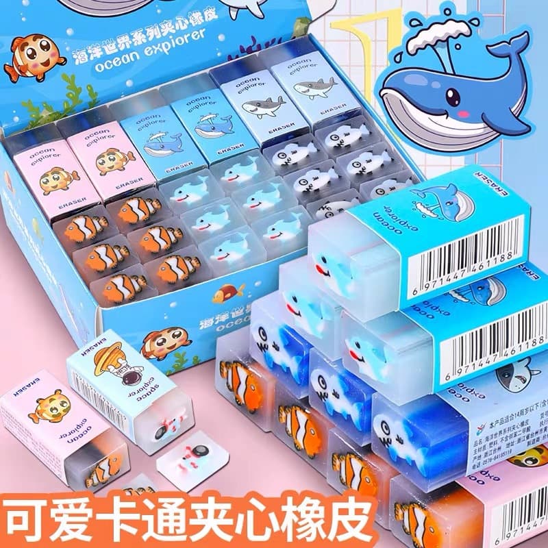 Creative primary school supplies, cute cartoon eraser, children's drawing, wipeable, smudge-free eraser, sandwich-shaped eraser stationery