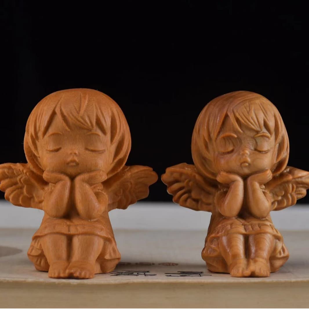 Golden Sandalwood and Juniper Wood Carving Angel Little Girl Wood Products, Cultural Play Display Pieces, Creative Crafts, Goddess Handheld Items