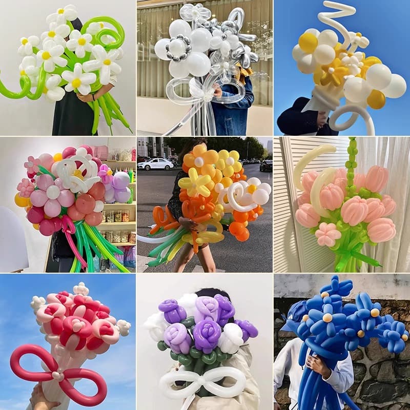 1.8g Long Strip Magic Balloons, Thickened Balloons for Flower Arrangements, Night Market Stall Bouquet Shapes, Teacher's Day Decoration, Street Stall Balloons