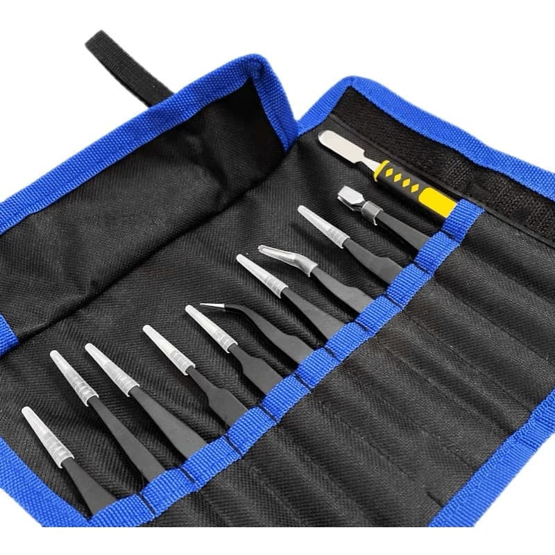 Precision tip 1.5mm anti-static canvas bag leather case stainless steel tweezers set black manicure grafting repair