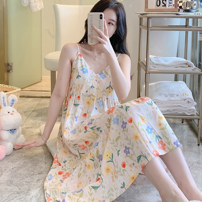 Women's Lace Trimmed Chemise Nightgown Sleepwear Sexy V-neck Sleeveless Nightdress Comfortable Sleepwear Nightdress