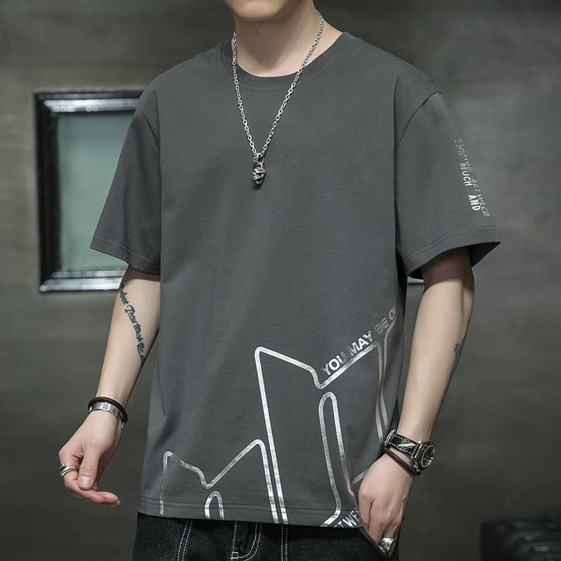Pure cotton short-sleeved men's t-shirt plus size men's fat loose casual summer half-sleeved Korean style t-shirt men's bottoming shirt T