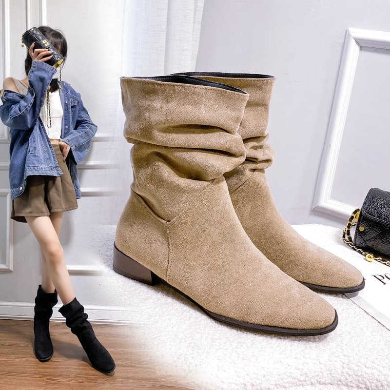 Stacked Boots Women 2022 New Pointed Toe Autumn Winter Retro Mid-Calf Boots Simple Chunky Heel Knee-High Fashion Boots