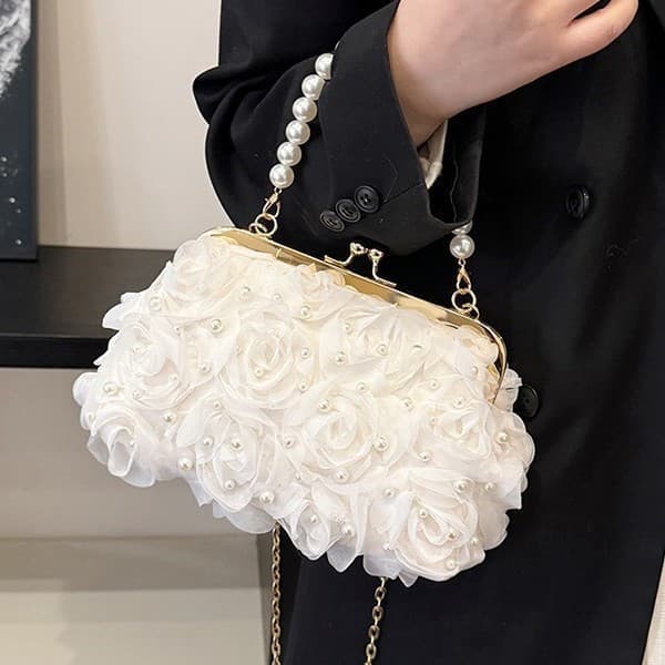 Crossbody Bag for Women Evening Floral Clutch Shell Bag 2025 Spring New Pearl Handbag Chain Messenger Bag