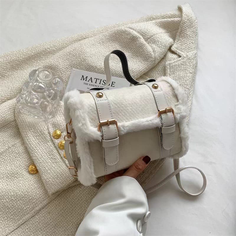 Women's Bag 2025 New Korean Style Fashion Retro Plush Cylinder Handbag Women's Trendy Shoulder Bag Crossbody Bag