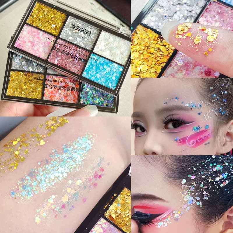 Colorful Eyeshadow Palette for Stage Makeup, Sparkling Super Shimmer Liquid Glitter Eye Makeup