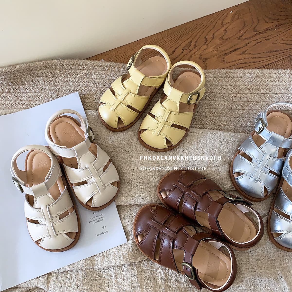 Vintage Summer Children's Sandals, Toddler Kids Open-Toe Beach Shoes, Breathable Woven Design for Boys and Girls