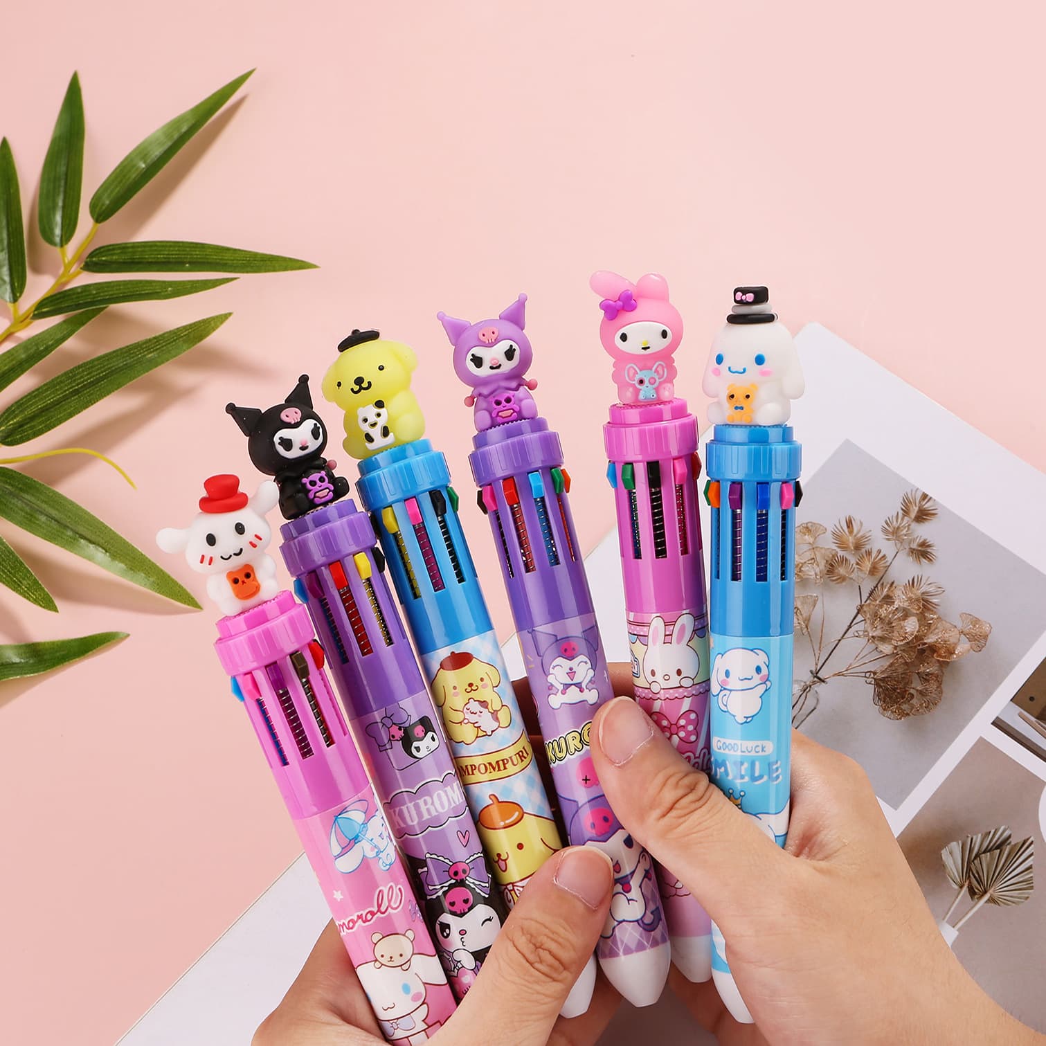 New Sprite 10-Color Ballpoint Pen, Cute Cartoon Multi-Color Retractable Pen for Journaling