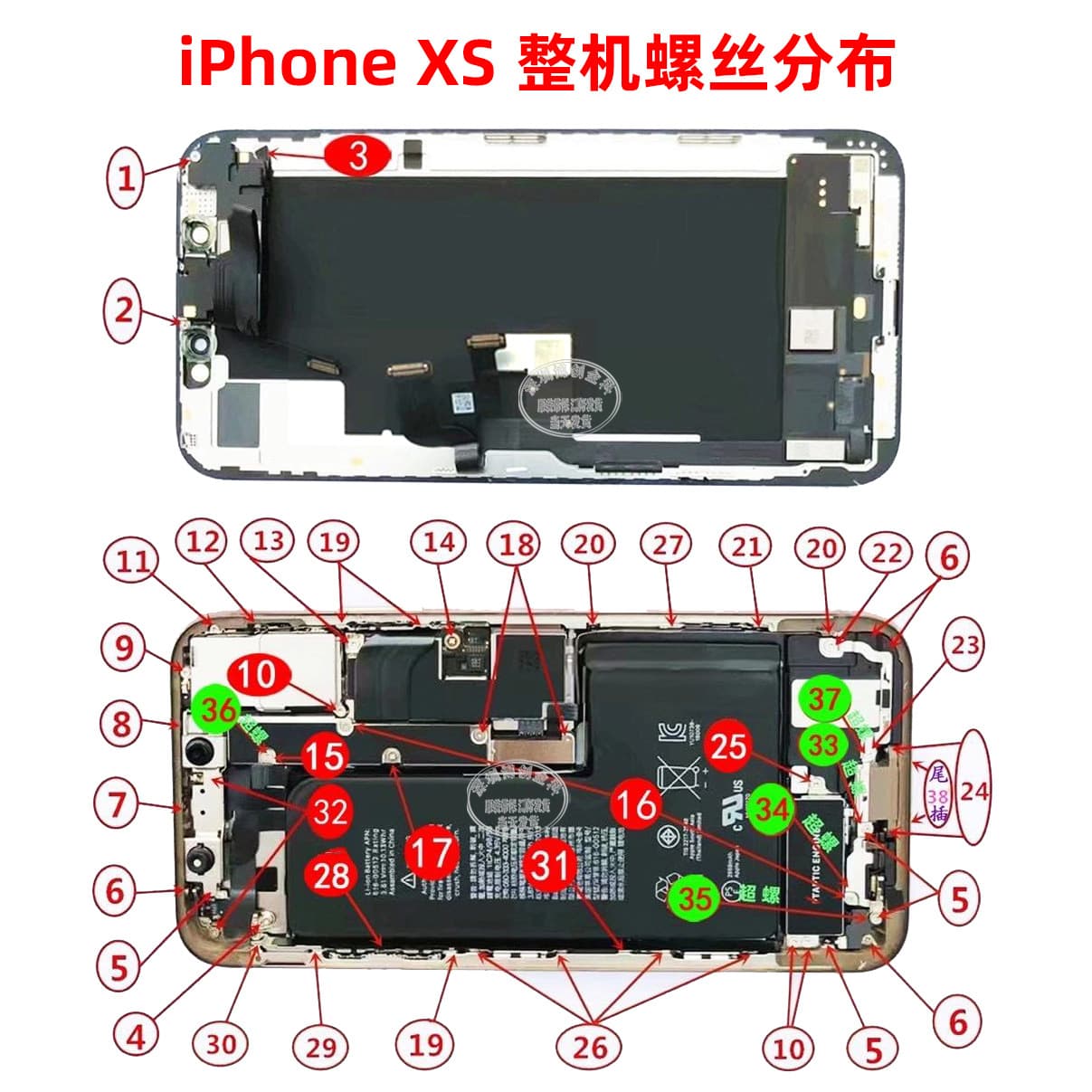 Body screw set, motherboard super screws, including tail plug screws, compatible with Apple X/XR/XS/XSMAX