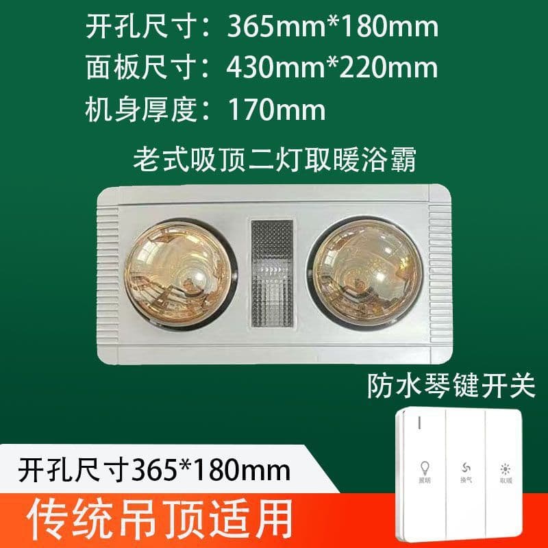 Old-style two-head recessed two-lamp bath heater, multifunctional embedded three-in-one bulb heater