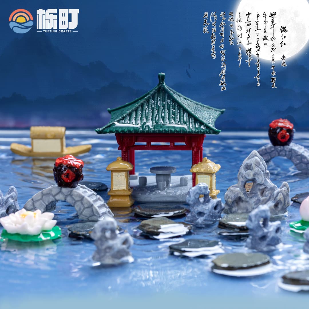 Simulated rockery water pavilion bridge landscaping artistic conception Chinese micro landscape gardening bonsai tea table niche crafts small ornaments