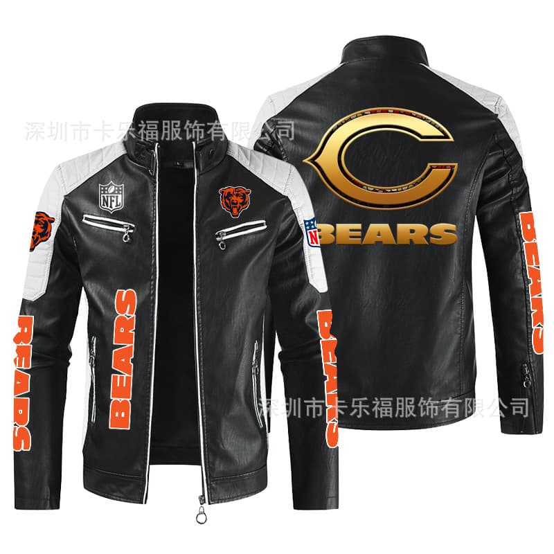 Cross-Border Hot Selling Men's European Size Chicago American Football Team Leather Jacket Baseball Jacket