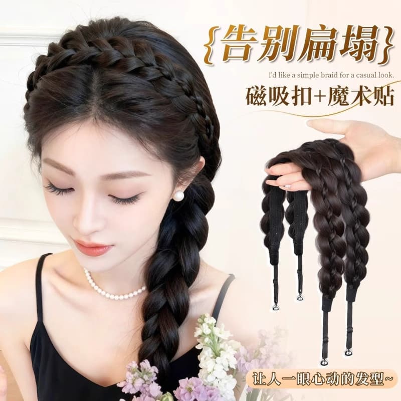 Velcro Magnetic Buckle Fishbone Princess Headband Braid Hair Accessory Hairband Braided Headband Wig Women