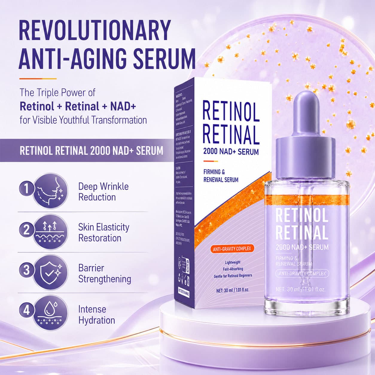 Cross-border Retinol Retinal 2000 NAD+ Serum 30ml Neutral Packaging