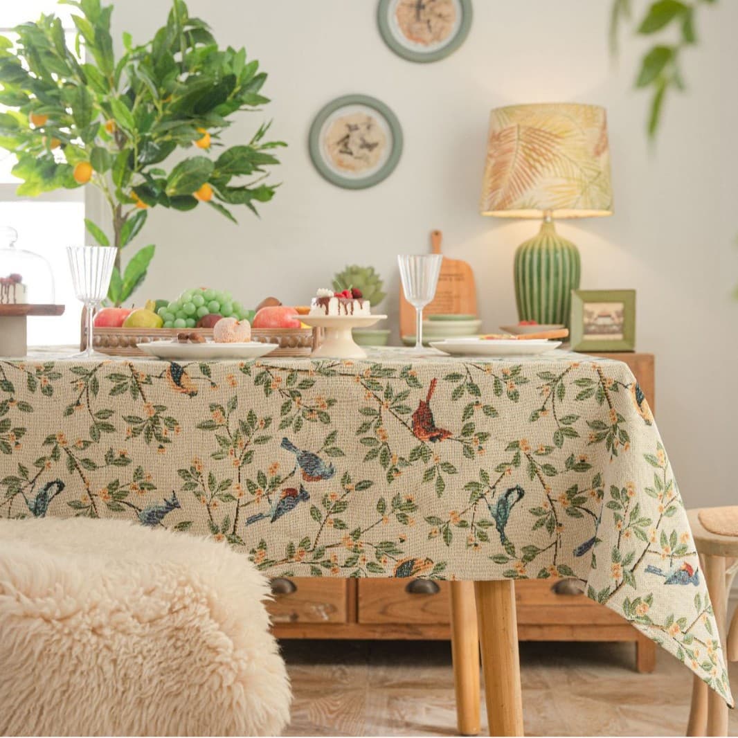 Thick American Style Tablecloth Floral Bird Plant Rectangle Dining Table Decorative Dustproof Mat YMQY Imanqi Mixed Fabric
