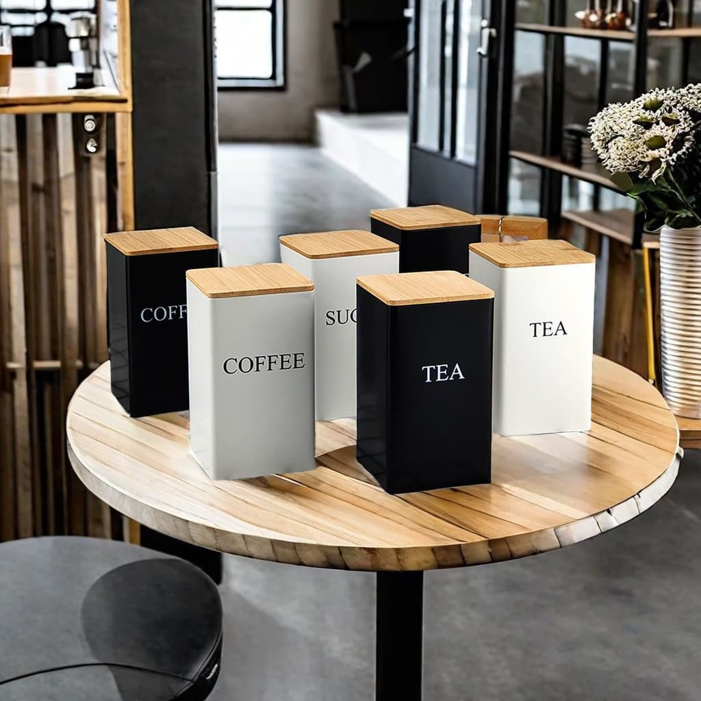 Sealed Metal Tea Canister with Bamboo Lid Coffee Candy Storage Container Square Iron Box Simple Ins European Style Packaging