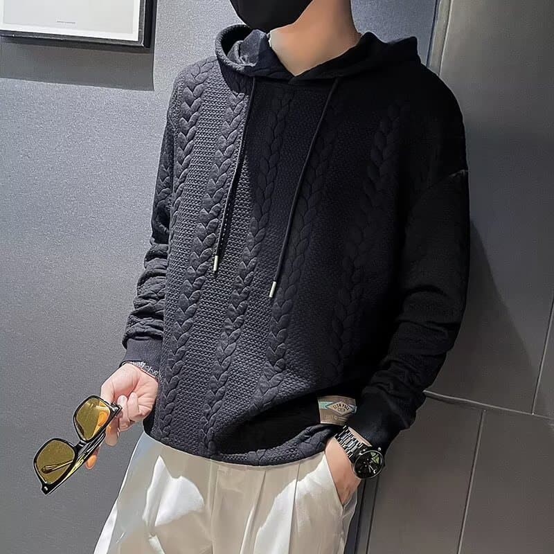 Men's Hooded Sweatshirt Ins Streetwear Casual Long-Sleeve Tee Spring/Autumn Solid Color Top New Slim-Fit Jacket
