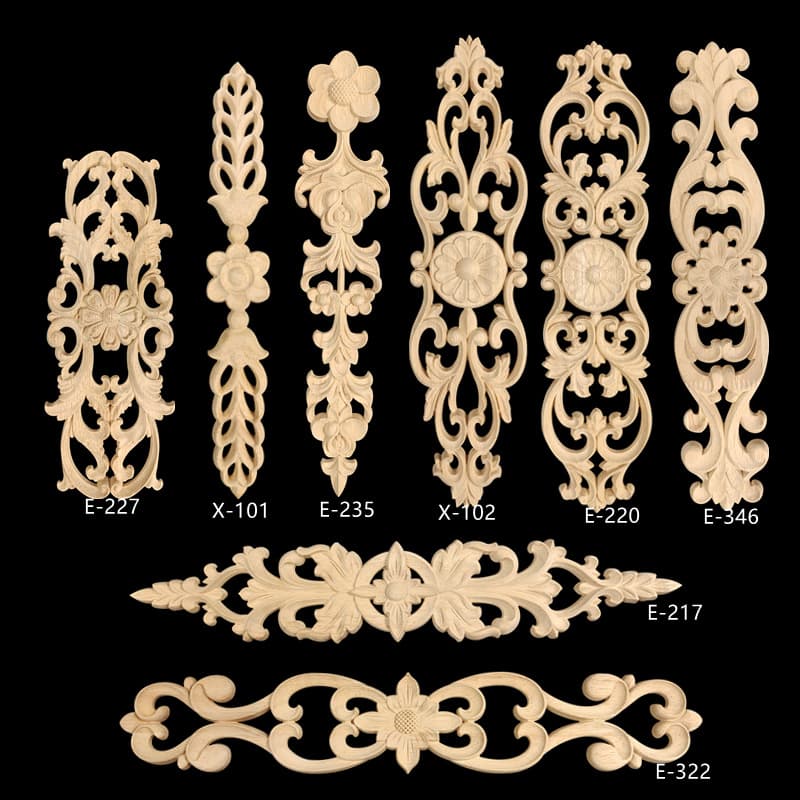 Dongyang Wood Carving Solid Wood Veneer Flower Piece European Vertical Flower Wooden Door Background Wall Decoration Center Furniture Decorative Accessories