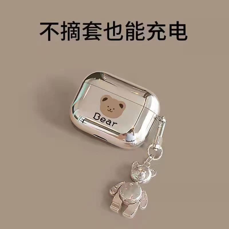 Suitable for Apple airpods4 protective cover, cute bear airpods pro3 silver earphone case, anti-fall all-inclusive