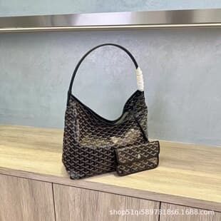 Goyard-style hobo bag with zipper, dog-tooth pattern, tote with inner pouch, commuter shopping tote