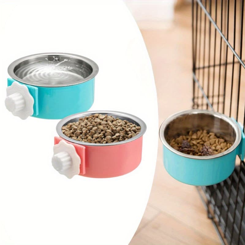2026 New Cross-border Drop Shipping Two Stainless Steel Pet Cage Hanging Bowls