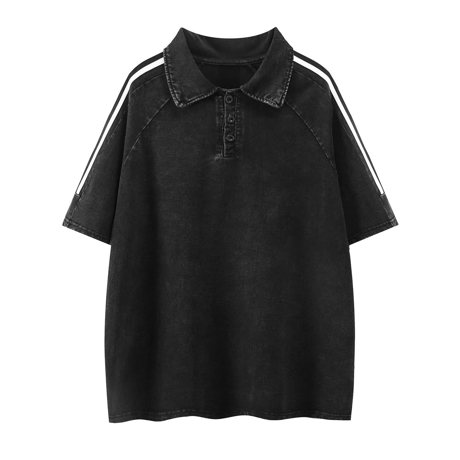 Washed Vintage Snowflake Polo Collar Three-Stripe Lapel Button 230g Cotton Short Sleeve Unisex Plus Size Loose Fit