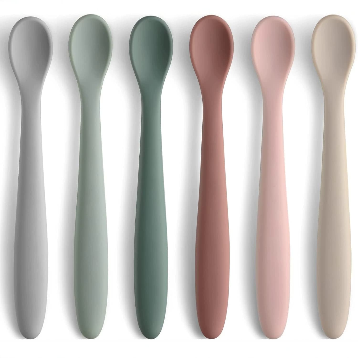 Cross-border 304 stainless steel silicone handle children's fork and spoon 6-pack baby silicone feeding spoon baby training spoon