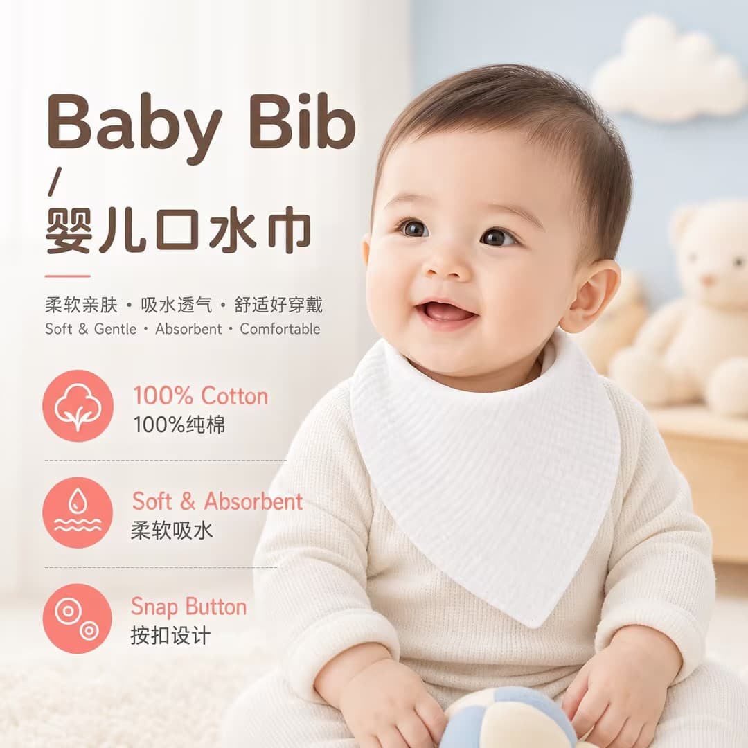Baby Drool Towel, Baby Class A Pure Cotton Triangle Scarf, Newborn Anti-Spit Up Absorbent Bib, Ultra-Soft Bib