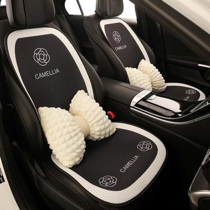 Camellia Car Seat Cover Universal Four Seasons Black Fabric Seat Cover Half-Wrap Seat Cover Anti-Slip Car Mat
