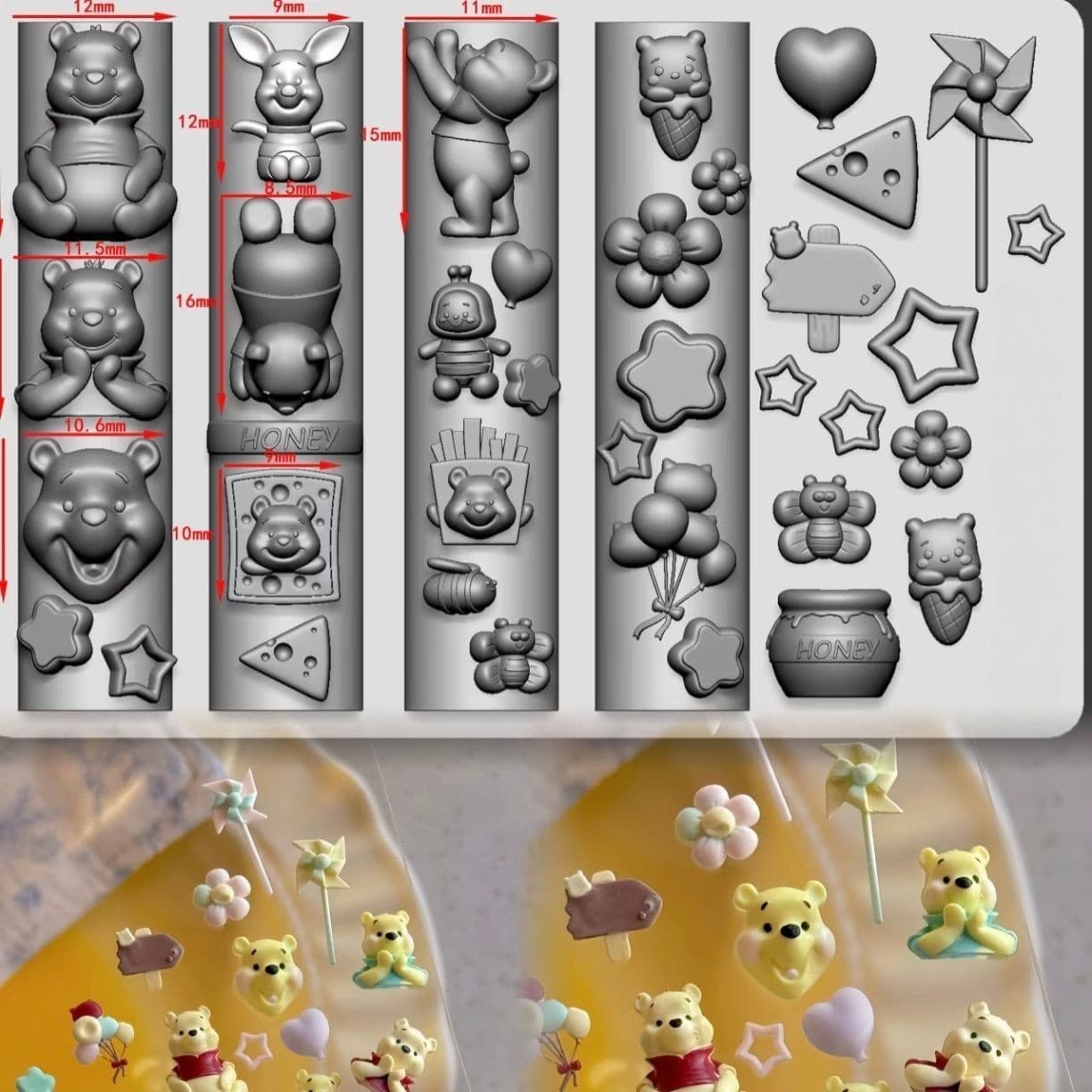 Nail Art Mold Cute Series Pig, Bunny, Honey Pot, Bear Cartoon Fairy Tale DIY High-Transparency Silicone Nail Art Mold