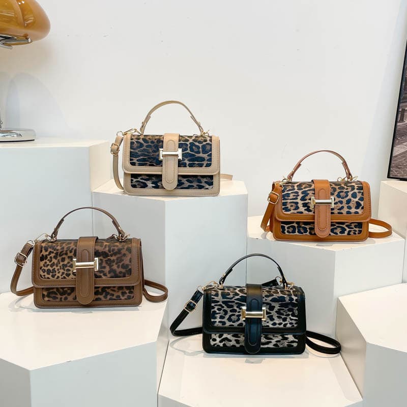 2025 Spring New High-End Textured Printed Bag Women's Retro Easy to Match Leopard Print One-Shoulder Crossbody Handheld Small Square Bag