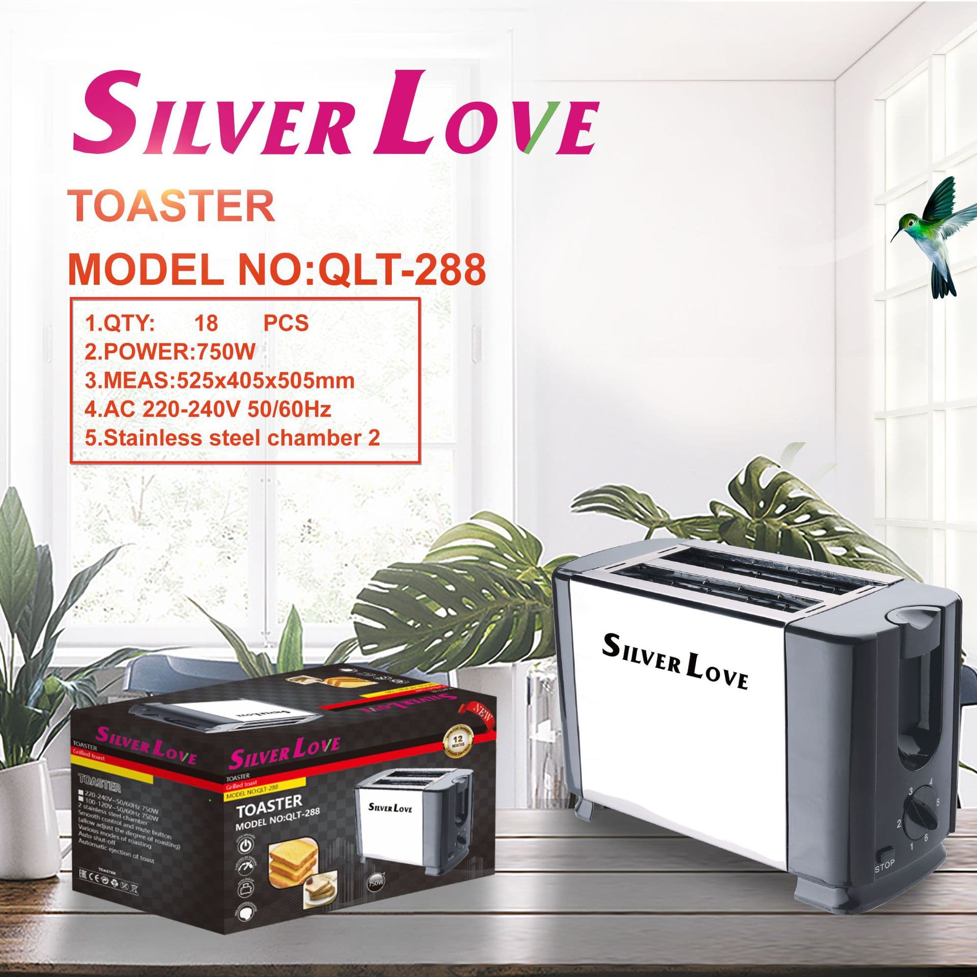 European Standard Toaster 2-Slice Breakfast Toaster with Auto Shut-off for Sandwiches