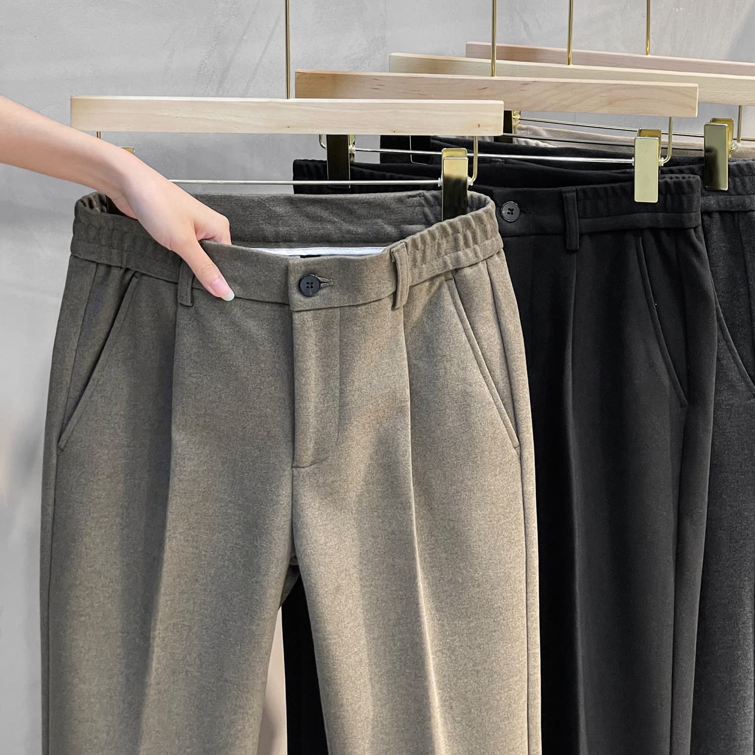 Men's Straight-Leg Wool Trousers, Slim Fit, Premium Look, Business Casual Pants, Ankle-Length & Full-Length, Spring/Autumn/Winter