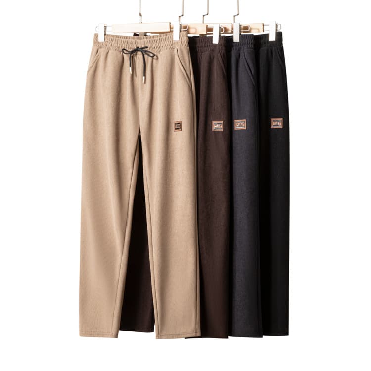 2025 Autumn/Winter Fleece-lined Kapok Flannel Men's Pants, High-waist Drawstring Straight-leg Pants, Ultra-fine Stripes Loose-fit Casual Trousers for Men