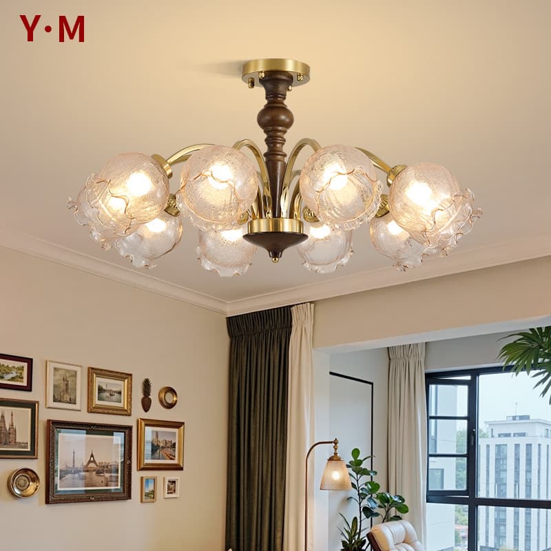 Mid-Century Modern Living Room Bedroom Dining Room Study Chandelier American New Walnut Color Retro Dining Room Light 80075