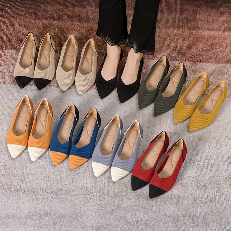Xiaoxiang Style Color-block Princess Mid-heel Shallow Mouth Single-layer Shoes Cat-heel Knitted Pointed Fly-woven Soft Bottom Breathable High-heeled Women's Spring and Autumn