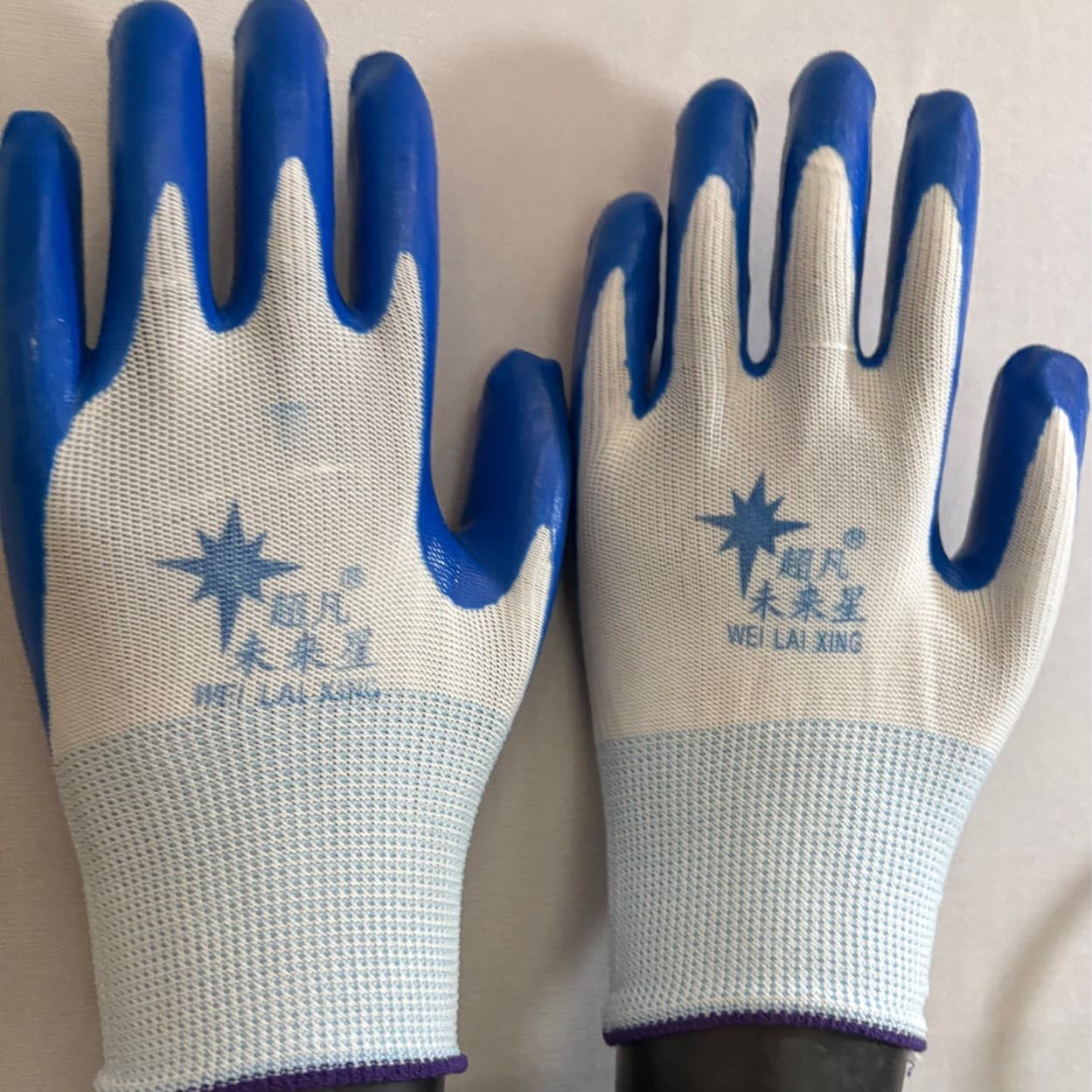 Future Star Blue Rubber-coated Work Gloves, 42g, Pure Rubber Coated, Semi-rubber, Abrasion-resistant, Waterproof Dipped Gloves