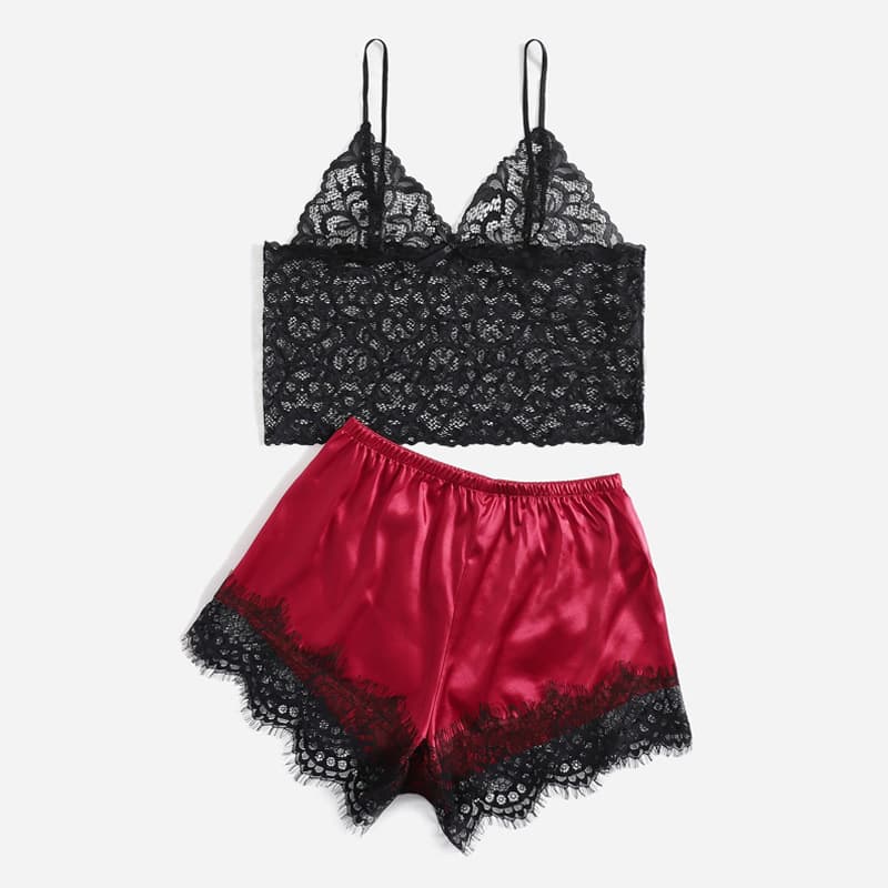 Sexy Lingerie Sleepwear Transparent Lace Temptation Sexy Underwear Hot Temptation Spaghetti Strap Vest Two-Piece Set