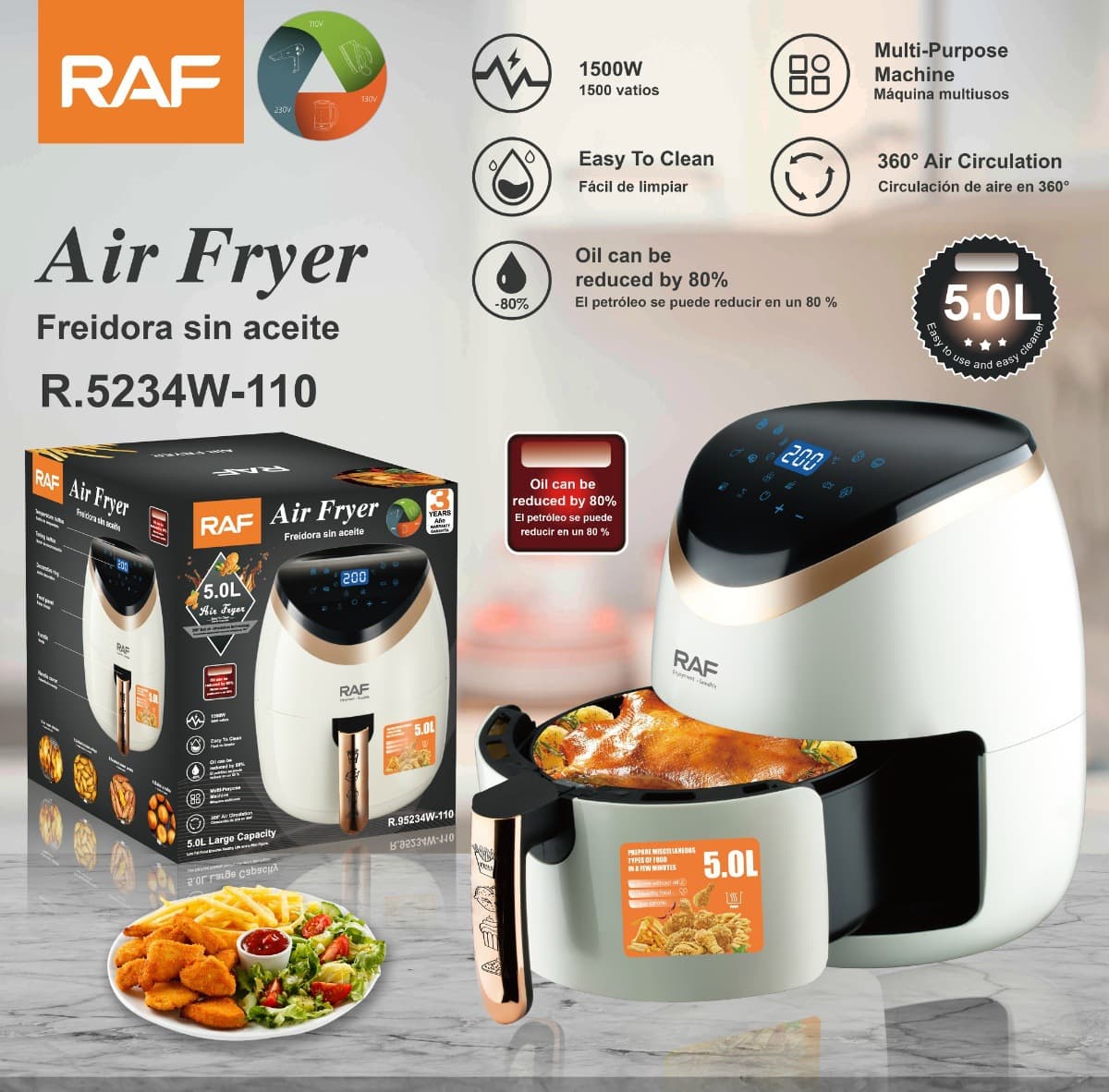 US/EU Electric Fryer Small Household Deep Fryer Commercial Oil Fryer for Fries, Churros, Street Food Skewers