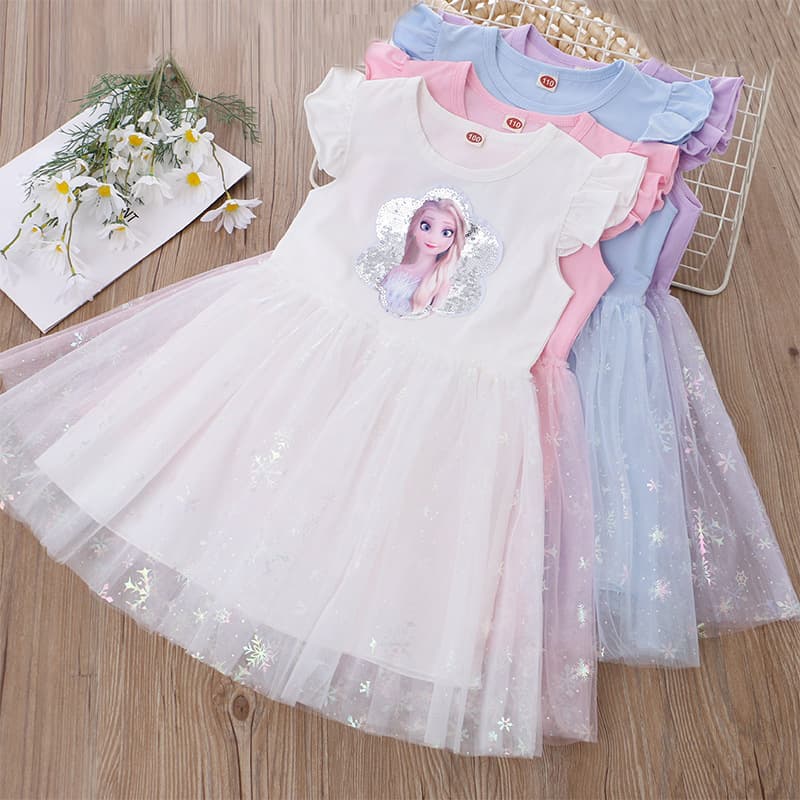 Girls Summer Dress Sequins Children's Clothing Frozen Elsa Princess Dress Tulle Skirt Fashionable