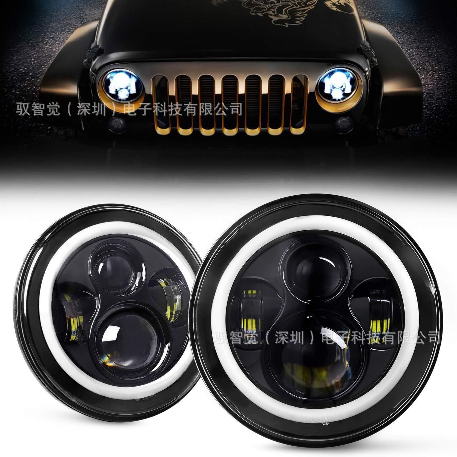 Factory Direct Car LED Headlight 7-inch Round Off-Road Vehicle Motorcycle Assembly Modified Jeep Wrangler Headlight