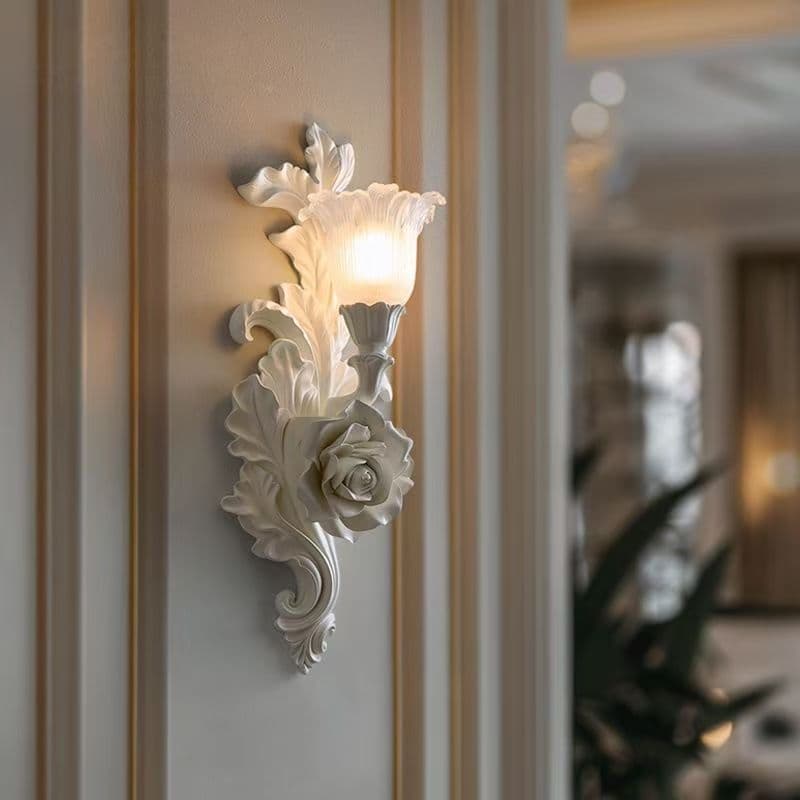 French Wall Light for Living Room, Hallway, Corridor Background Carved Art Lighting, Palace-Style Premium Cream Flower Wall Lamp