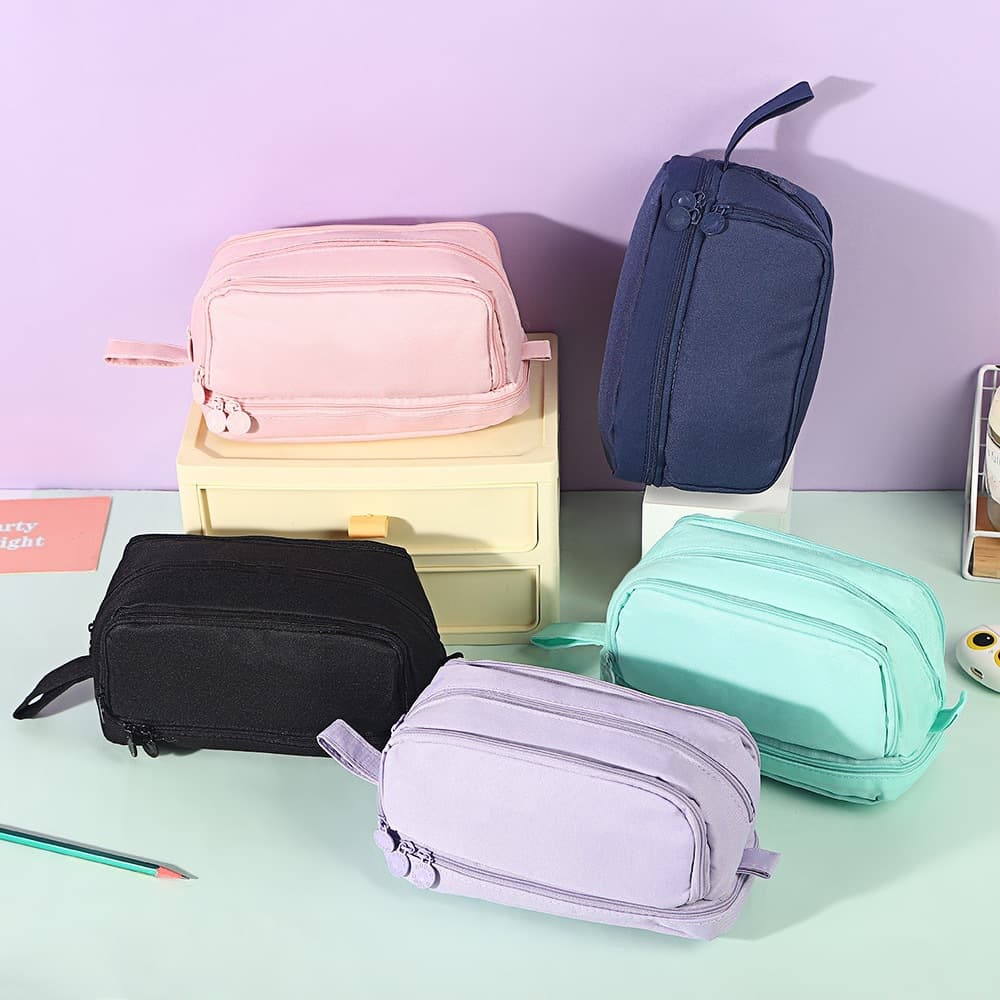 Cross-border wholesale pencil case stationery bag student macaron color double window multifunctional pencil pouch learning stationery hot style