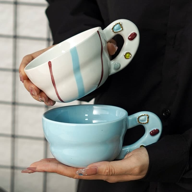 Light luxury and high-end ceramic cup, underglaze color mug, creative coffee cup, niche high-looking couple drinking cup