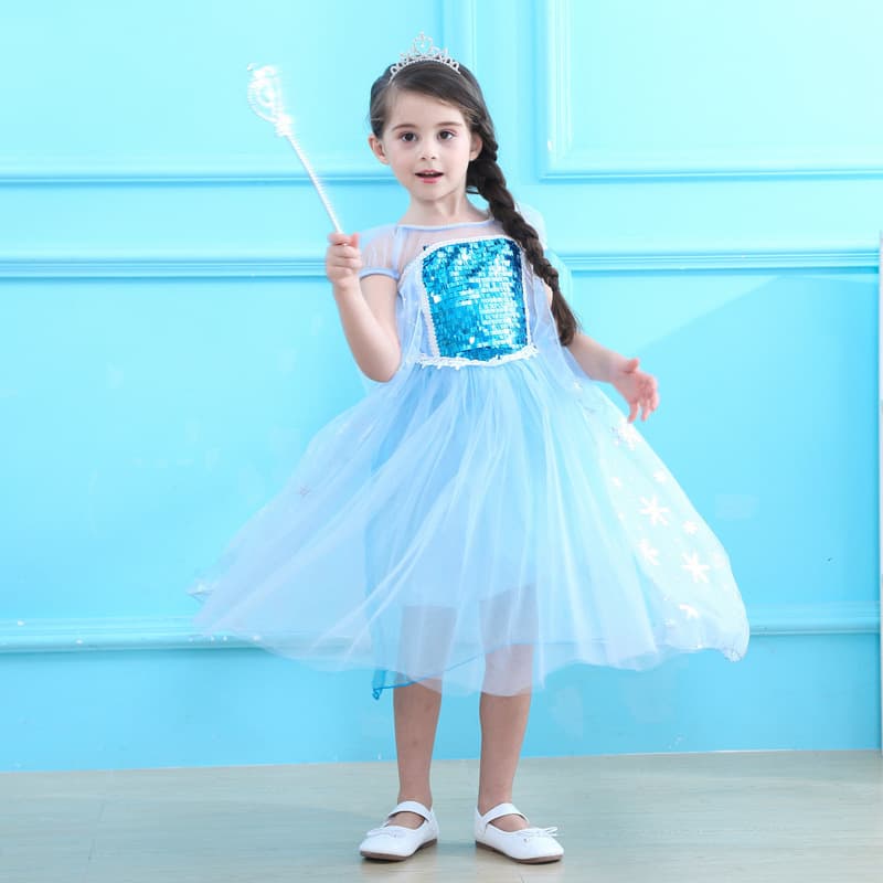 2018 New Elsa Princess Dress Frozen Elsa Princess Spring Summer Short Sleeve Cotton Dress for Girls