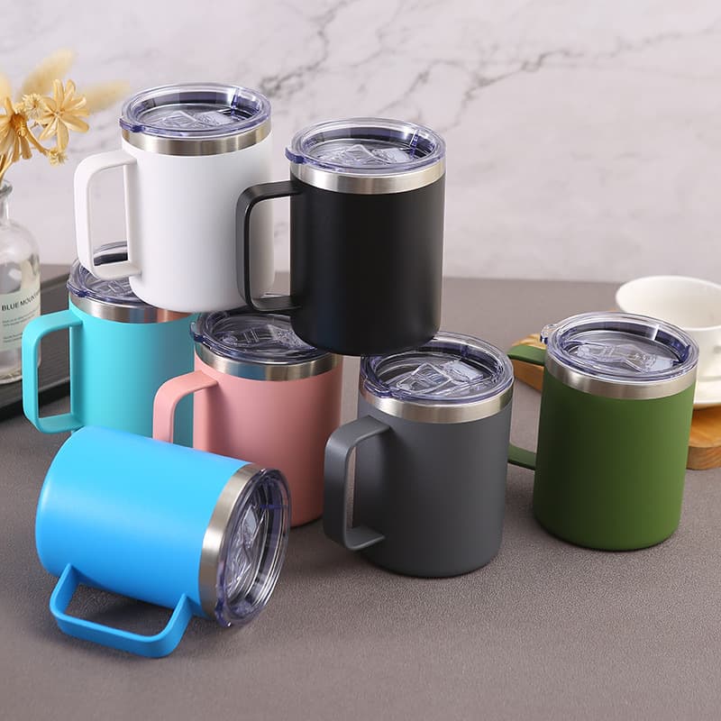 New Cross-Border 12oz Office Mug with Handle, Double-Wall Vacuum Stainless Steel Insulated Cup, Outdoor Portable Travel Tumbler