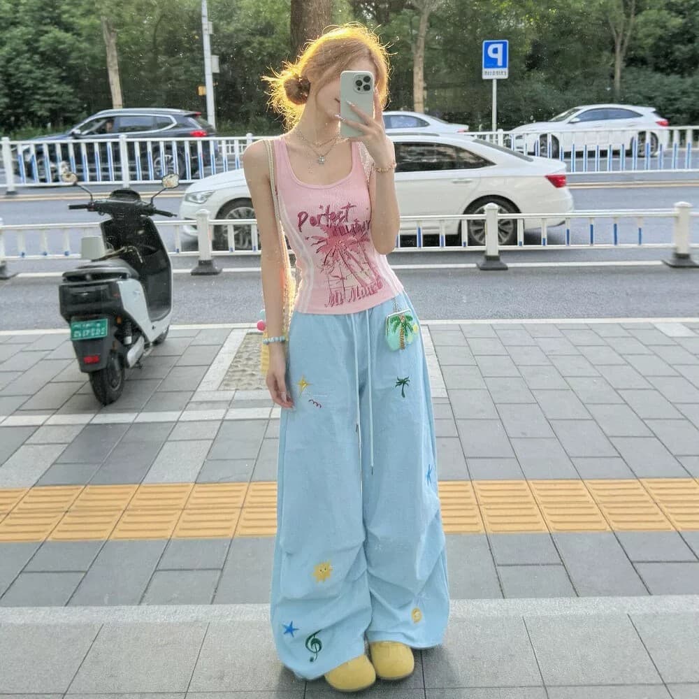 Jazz Dance Wide-Leg Curved Knife Pants Women's Sports Paratrooper Cargo Pants Summer American Loose Casual Quick-Dry Lounge Pants